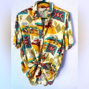 Vintage Western Style Button-Up with Shoulder Pads